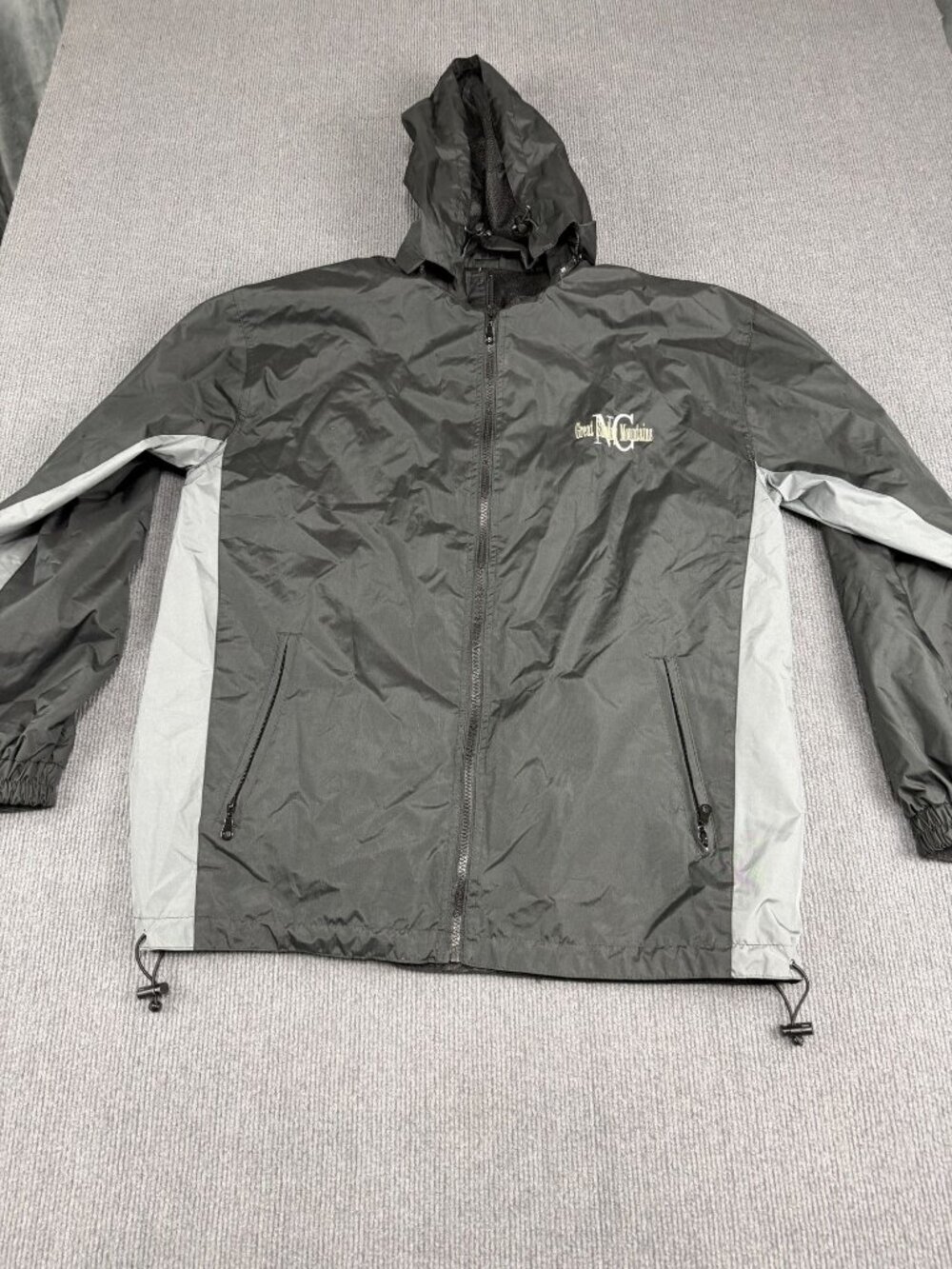 Great Smoky Mountains Black & Gray Full Zip Hooded Windbreaker Jacket XL